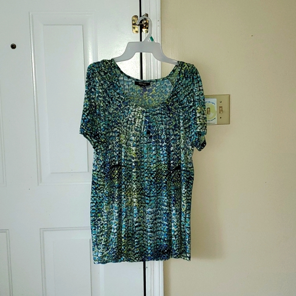 Women's Blue-Green Printed Short Sleeve Top